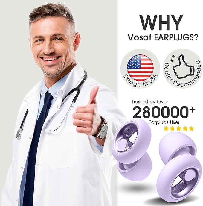 Ear Plugs for Sleeping, Reusable Silicone Noise Cancelling Ear Plugs, 45dB Soft Hearing Protection Sleeping Earplugs with 8 Tips for Concerts, Work, Shooting and Travel (Violet)