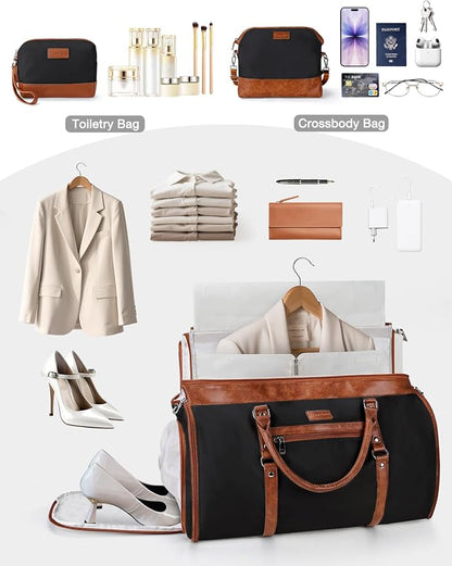 Noozion Convertible Garment Duffel Bag for Travel - Carry On Garment Bags With Toiletry Bag Large Weekender Bag for Men Women 2 in 1 Hanging Suitcase Suit Travel Duffel Overnight Bags