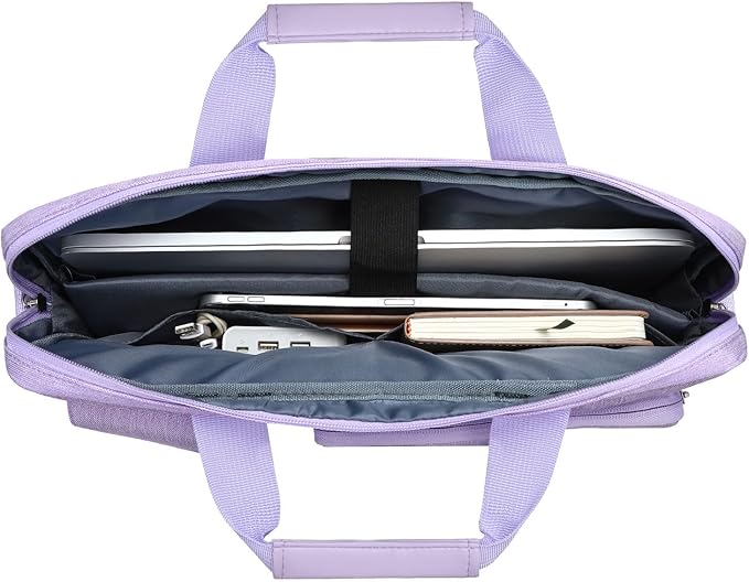 MOSISO Laptop Shoulder Bag 13.3 inch, 13-14 inch Computer Bag Compatible with MacBook Air/Pro 13 / Pro 14, HP Dell ASUS Lenovo with 2 Raised&1 Flapover&1 Horizontal Pocket&Handle&Belt, Purple