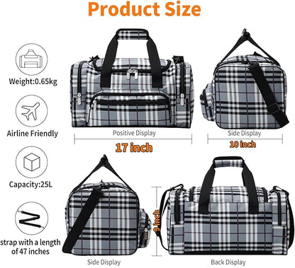 17 inch Small Duffle Bag - Carry On Weekender Bag for Travel Gym Sport - Gray/White