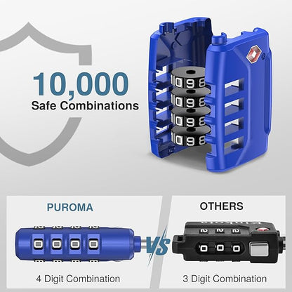 Puroma TSA Approved Luggage Lock, Multicolor 4 Digit Combination Travel Locks Resettable Code Lock with Zinc Alloy Body for Suitcase, Backpack, Bag, Gym Locker (Black,Blue,Silver,Red-Violet)