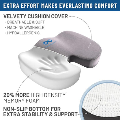 Everlasting Comfort Doctor Recommended Memory Foam Seat Cushion for Office Chairs & Car - Ergonomic Office Desk Accessories - Cushions for Tailbone Pain Relief, Sciatica & Back Support Pillow