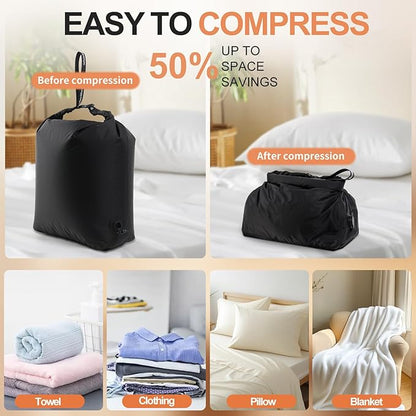 Travel Laundry Bag, Vacuum Compression Dirty Clothes Travel Bag Waterproof Wet Dry Bags Large Capacity Space Saver Bags Reusable Camp Clothes Organizer for Sports Dorm Laundromat (1 Pcs) (Black, L)