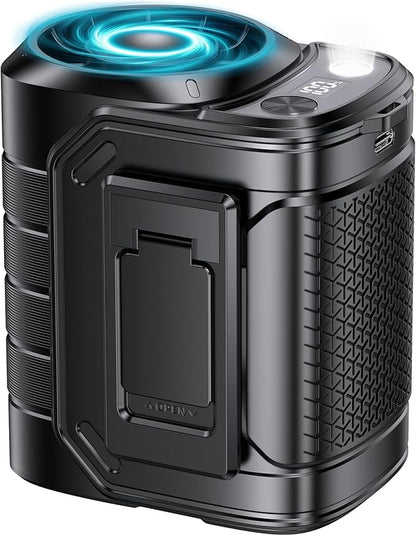 Portable Waist Fan, 5 Speeds & 15000RPM Strong Airflow Belt Fan, 10000mAh Rechargeable Wearable Shirt Fans with Flashlight, Personal Hands-Free Neck Fan for Outdoor, Camping, Worksites