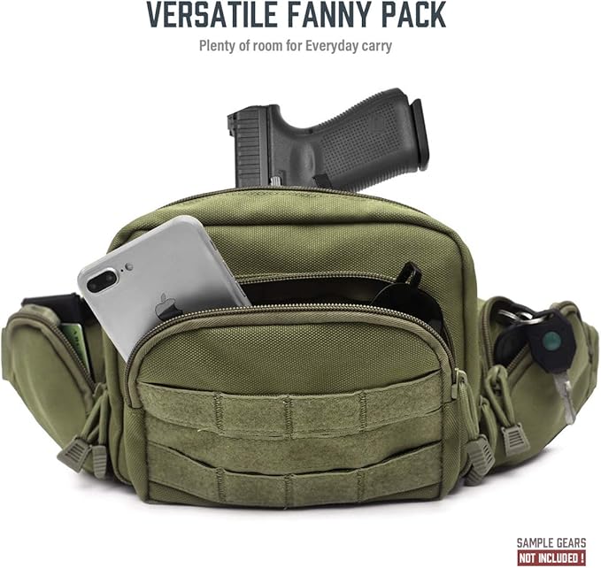 Tactical Fanny Pack for Men & Women, Concealed Carry Fanny Pack for Men, Adjustable Waist Bag, Compact Travel Belt Bag, CCW Fanny Pack with U.S Flag Patch