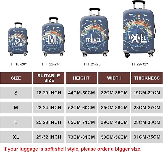 WUJIAONIAO Travel Luggage Cover Baggage Suitcase Cover Protector Skins 18-32 Inch (A9 TRAVEL, M (for 22-24 inch luggage))