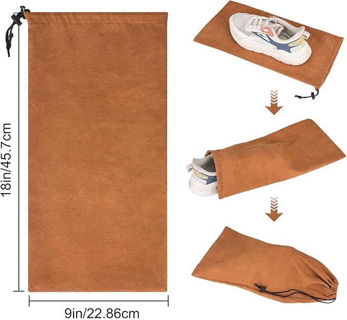 LAKE OF FIRE 8 Pcs Single Shoe Bags for Travel - 18"X9" Packing Shoe Travel Bags for Suitcase, Shoes (Brown)