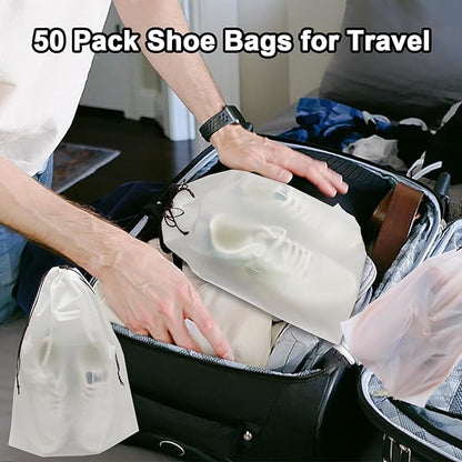 50 Pack Shoe Bags for Travel,Large Clear Shoes Storage Organizers Pouch with Rope for Men and Women,Transparent Travel Shoe Bags for Packing,Waterproof Drawstring Dust Bags Shoe Storage Bag