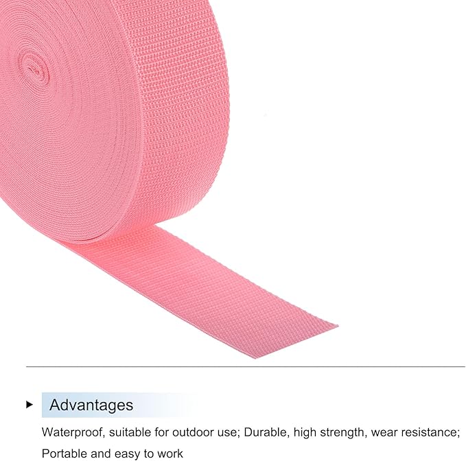 MECCANIXITY Lightweight Polypropylene Webbing Strap 2" 25 Yard Backpack Strapping Band Pink for Outdoor Luggage Cargo Straps