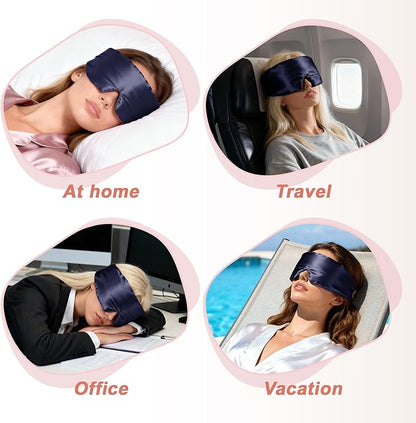 VOCOSTE 22 Momme Pure Silk Sleep Mask with Travel Pouch, 3D Contour Adjustable Blindfold for Side Sleepers, Eyelash Protecting for Natural Lashes & Extensions, Navy Blue