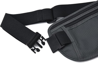 RFID Blocking Money Belt for Men Women, Slim Fanny Pack for Travel，Running,Conceal Waist Wallet for Passport Holder,Phone,Cash(Black Dark Grey)