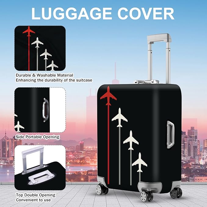ANNA QUEEN Flight Pattern Luggage Cover, Airplane Travel Luggage Protector, Stretchable, Washable Sleeve for 20-34 Inch Luggage
