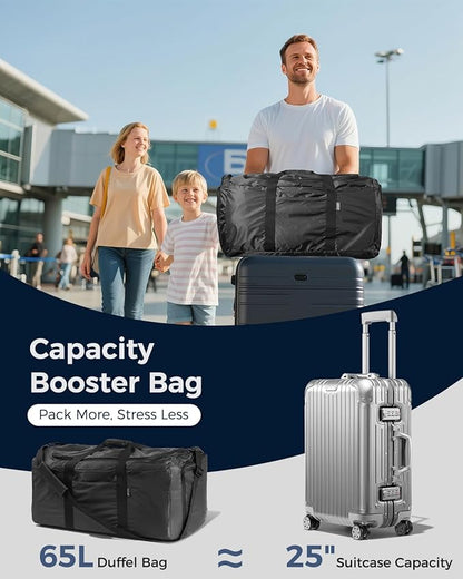 pack all 65L Foldable Travel Duffel Bag, Packable Weekender Bag with Shoe Compartment, Water-Resistant Gym Bag with Adjustable Strap for Overnight, Sports and Camping (Black)