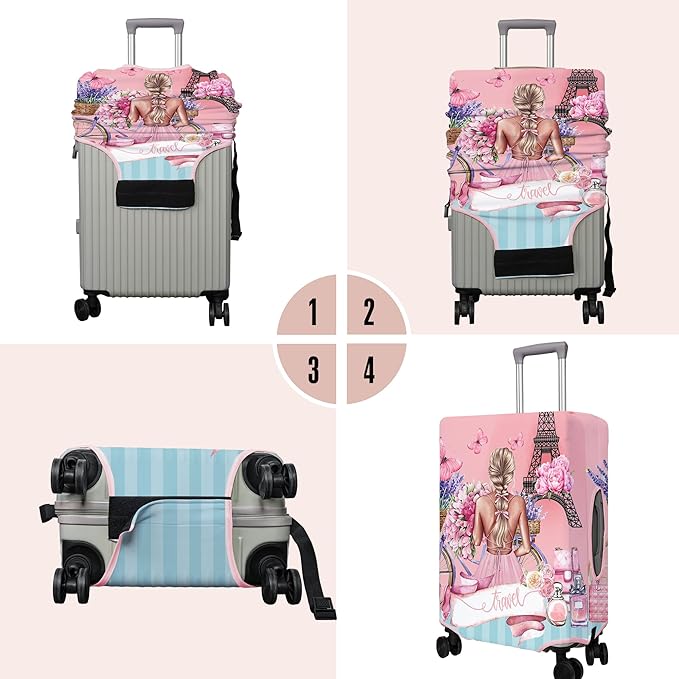 Travel Luggage Cover Suitcase Protector Fits 18-32 Inch Wheel Covers PatternedTravel Related Items Flower Luggage Protector Elastic L