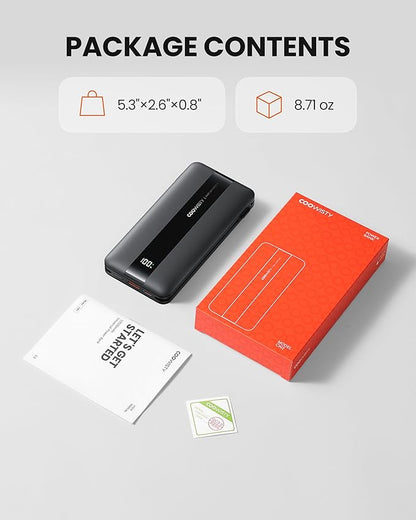 Portable Charger with Wall Plug, Fast Charging Power Bank Built-in Cables, Slim 10500mAh 22.5W 4 Outputs 3 Inputs LED Display External Battery Pack Compatible with iPhone/Android (Black)