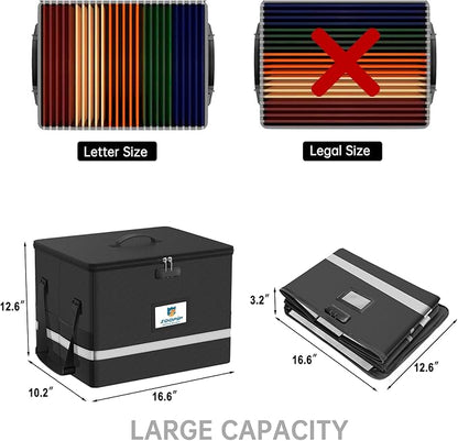 Fireproof File Box with Lock, 5200°F Document Box Storage Organizer, Suitable for Hanging File Folders in Letter Size, Collapsible Box, Reflective Strip for Fast Find (16.6*12.6*10.2, Black)