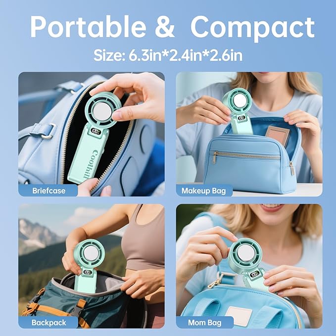 Handheld Portable Fan with Ice Cooler: 100-Speed 5500mAh Rechargeable Handheld Fan, 12H Time Hand Cooling Personal Fans with 20000 RPM Air Turbo Tech for Travel Outdoor (Green)