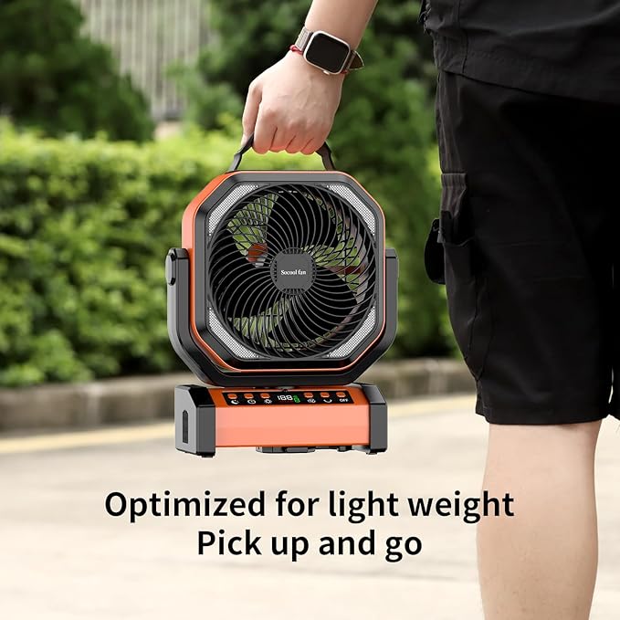 Socool Camping Fan with Light - 20000mAh Rechargeable Battery Fan, 112Hrs Max Run Time, 9 Speeds, Digital Display, Timer, Auto Oscillation, 270° Pivot & Hook for Camping, Power Outage, Hurricane