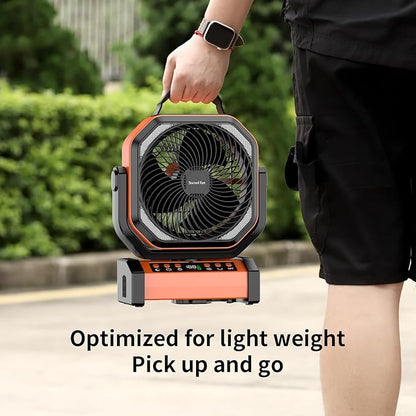 Socool Camping Fan with Light - 20000mAh Rechargeable Battery Fan, 112Hrs Max Run Time, 9 Speeds, Digital Display, Timer, Auto Oscillation, 270° Pivot & Hook for Camping, Power Outage, Hurricane