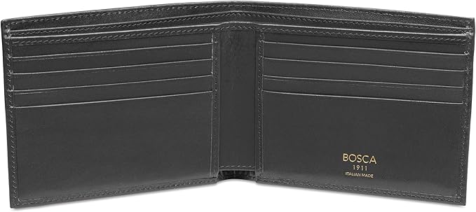 Bosca Men's Old Italian Leather Wallet RFID Blocking Modern Bifold Executive Design 8 Card Slots, Made in Italy - Black