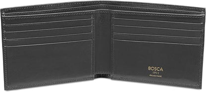 Bosca Men's Old Italian Leather Wallet RFID Blocking Modern Bifold Executive Design 8 Card Slots, Made in Italy - Black