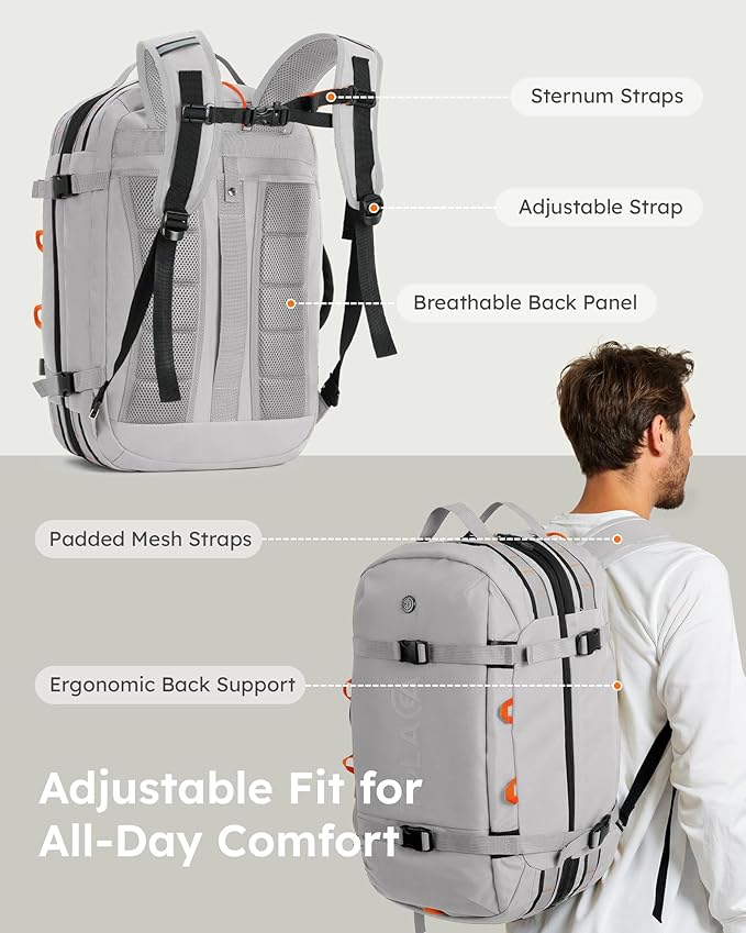 Tolaccea Travel Laptop Backpack, Large Carry on Backpack Flight Approved Convertible Duffle Luggage Bag Daypack Work Business Rucksack Fits 16" Laptop for Men Women 3 Carrying Ways, 40L-50L Expandable