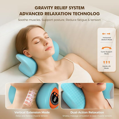 Neck Massager 2025 Portable Neck Traction Device, Cervical Stretcher with Heating & Vibration – Relieve Muscle Tension,3-in-1neck Pillow Customizable Massage Modes with Wireless Remote Control