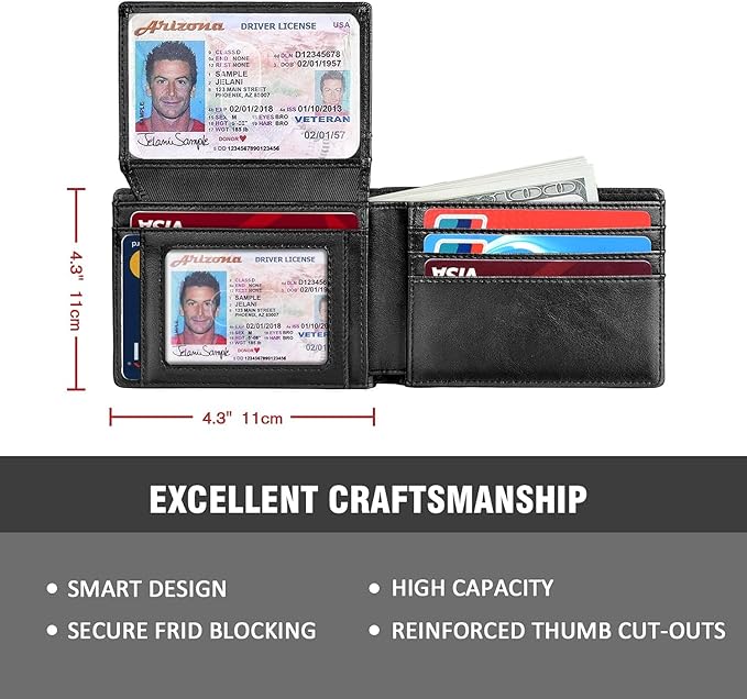 RUNBOX Wallet for Men Slim Rfid Leather 2 ID Window With Gift Box