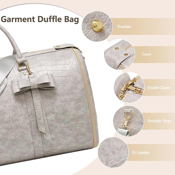 Garment Bags for Travel, Convertible Suit Travel Bag for Women, Stylish Carry On Garment Bag with Toiletry Pocket, Shoulder Strap & Shoes Compartment, 2 in 1 Foldable PU Leather Duffle Bag, Multicolor