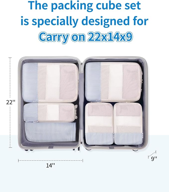 Narwey 6 Set Compression Packing Cubes for Travel Kids Women Carry on, Packing Organizers Bag for Backpack Luggage Suitcase Duffle Bags
