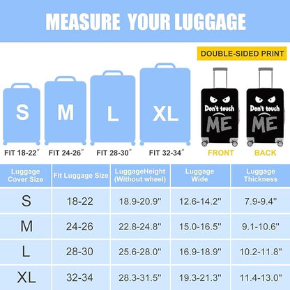 Funny 'Don't Touch Me' Luggage Cover – Black Travel Suitcase Protector with Angry Face Design, Stretchable and Protective Cover for Travelers Fits 32''–34'' Suitcases (Size XL)