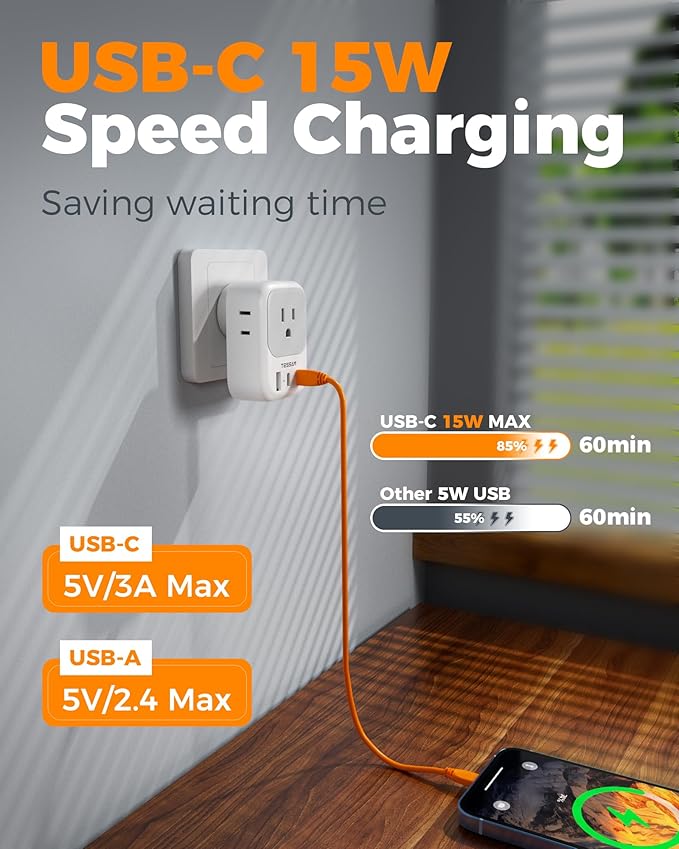Australia Plug Adapter 2 Pack, TESSAN New Zealand Power Adapter with 4 Outlets 3 USB (2 USB-C), Type I Travel Adaptor for US to Australian Argentina China Fiji Samoa Tonga Kiribati