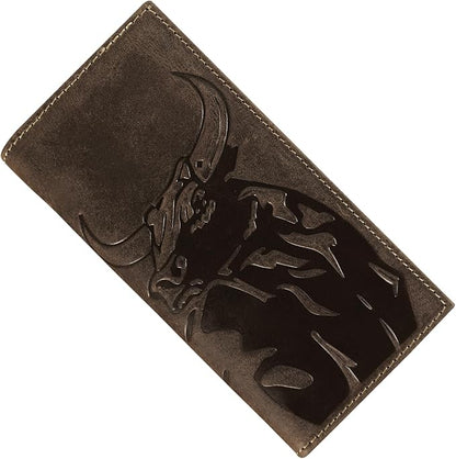 ELIZO Leather Long Wallet for Men Western Wallet Rodeo Mens Wallet Flat Bifold Wallets for Men Biker Billfold Wallet for Men Cowboy Wallet RFID Wallet for Men with Credit Card Holder