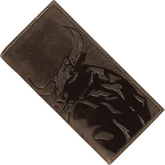 ELIZO Leather Long Wallet for Men Western Wallet Rodeo Mens Wallet Flat Bifold Wallets for Men Biker Billfold Wallet for Men Cowboy Wallet RFID Wallet for Men with Credit Card Holder