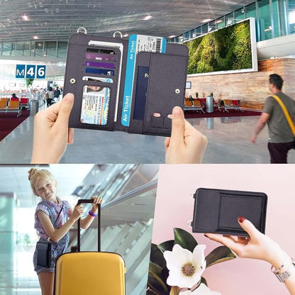 Passport Holder for Travel，Passport Holder & Neck Wallet with RFID Blocking,Hidden Neck Pouch for Travel- Holds Passports, Cards, Tickets, ID, Cash