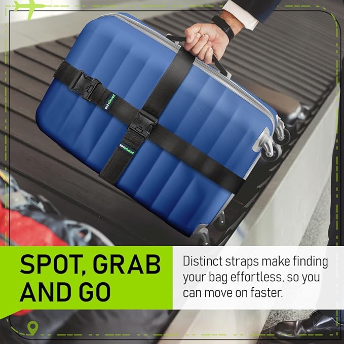 Untethered Luggage Straps | TSA-Approved Suitcase Belts with Heavy-Duty Buckles. Secure Adjustable Travel Accessories for Checked Bags. 4-Pack