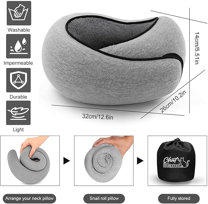 CHAT BLANC Travel Neck Pillow for Airplane, New Memory Foam Neck Travel Pillow for Airplanes, Airplane Pillow, Plane Pillow, Neck Pillow for Traveling Suitable for Airplanes