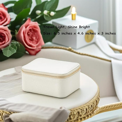 Vlando Travel Jewelry Box Organizer - 8 Small Velvet Zipped Pouches Pockets for Jewelries Necklaces Rings Earrings Sorting Storage, Offwhite