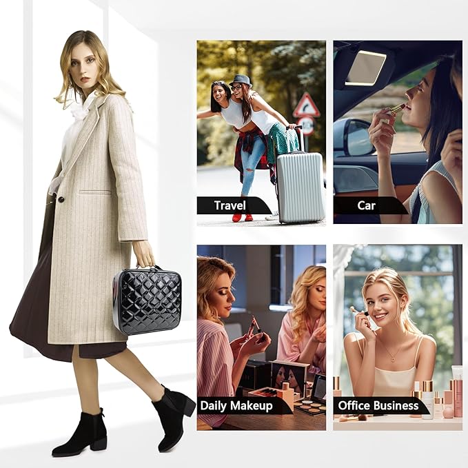 Travel Makeup Case 4 Layers Portable Makeup Train Case Cosmetic Bag Organizer Storage for Women with Adjustable Dividers and Shoulder Strap for Toiletry Travel Accessories(black)