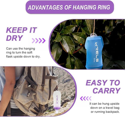 200ml/350ml/500ml Collapsible Soft Flask,BPA Free Folding Soft Water Bottle with Hanging Ring,Lightweight TPU Hydration Flask for Running Marathon Cycling Hiking(500ml-2 Packs)