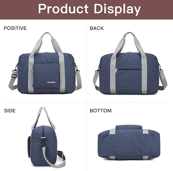 For Spirit Airlines Personal Item Bag 17.7x12.6x6.3 Foldable Travel Duffel Bag Underseat Carry-on Luggage for Women and men 25L(Navy Blue)