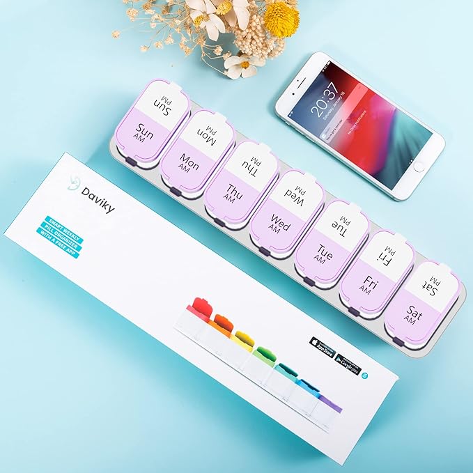 Daviky Large Pill Organizer 7 Day, Weekly XL Pill Box 2 Times a Day, Extra Big Medicine Case AM PM for Vitamins, Supplements and Medication