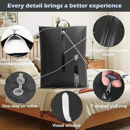 Vacuum Bags with Wireless Pump, Reusable Compression Space Saver for Travel, Visual window,Sealed and dust-free,IP68 Waterproof Packing Cubes for Carry On Suitcases & Backpacks (2PC)