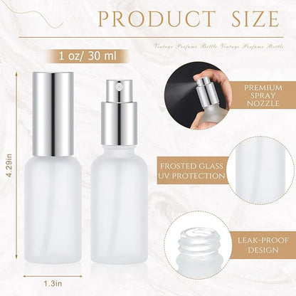 Roshtia 30 Pcs 1 oz/ 30 ml Silver Glass Spray Bottle Refillable Perfume Atomizer Clear Decorative Empty Bottles with Fine Mist Sprayer Pump for Face Body Travel