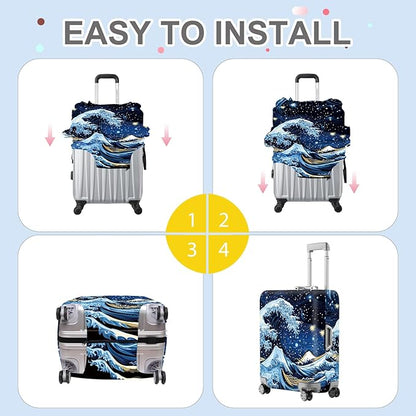 ANNA QUEEN Starry Ocean Wave Luggage Cover, Suitcase Protector with Artistic Van Gogh Style, Stretchable, Washable Travel Cover for 24-26 Inch Luggage