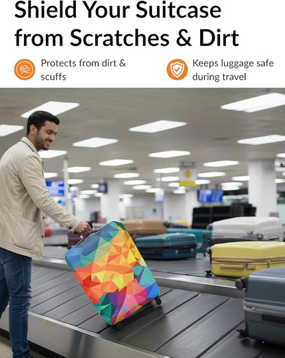 Boxiki Travel Luggage Cover – Rainbow Geometric Pattern – Stretchable, Washable, Dustproof & Scratch-Resistant Suitcase Protector for Luggage