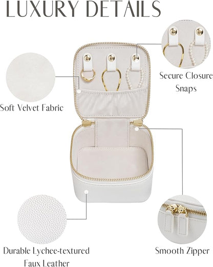Popvibe Travel Jewelry Case Organizer Small Jewelry Box for Women with 6 Jewelry Mini Pouch, Portable Traveling Jewelry Holder Bag for Earring Necklace, White