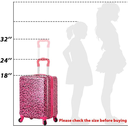 Redbaker 6 Pcs Kids Luggage Set 17 Inch Kids Rolling Luggage Double Pattern Suitcase for Girls Boys School Gift(Hot Pink,Leopard Print Style)