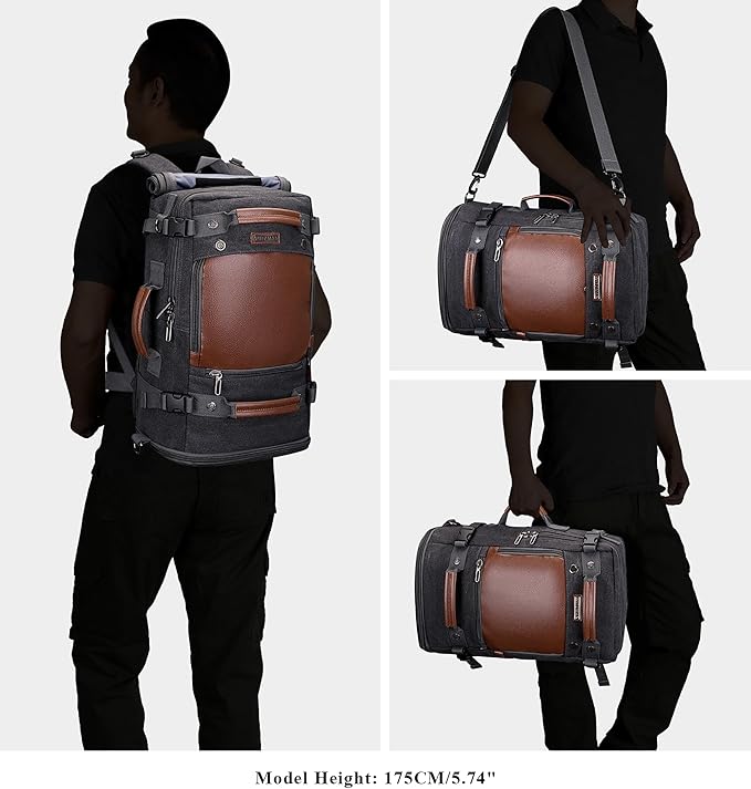 WITZMAN Travel Backpack for Men Women Carry on Luggage Backpack Canvas Rucksack Duffel bag with Shoe Compartment（A2020 black）