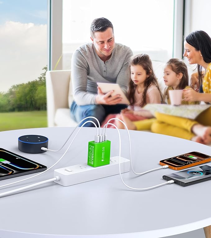 USB C Wall Charger, 60W USB C Charger Block 5-Port PD Fast Charging Blocks,USB A Multiport Plug Brick Cube,Dual Type C Power Adapter for iPhone 17/16/15/14/13/Pro,iPad,Samsung,for Switch（Green 2-Pack）